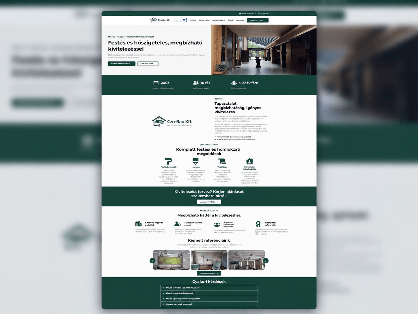 Czu-Bau Kft. festési, mázolási és homlokzati hőszigetelési szolgáltatásokat bemutató WordPress weboldala
