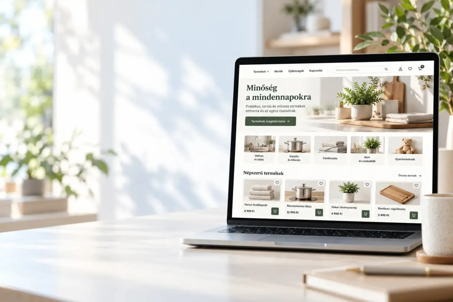 Modern UNAS webshop laptopon, webshop redesign kisvállalkozásoknak